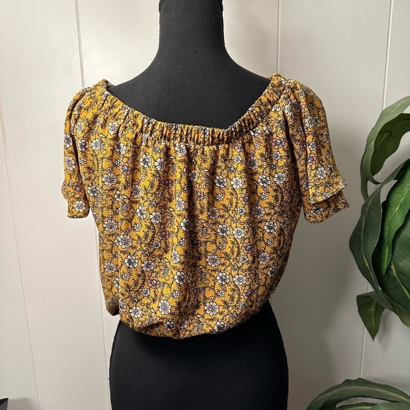 Love First Boho Off the Shoulder Mustard Crop Top, Size Small - Picture 13 of 16